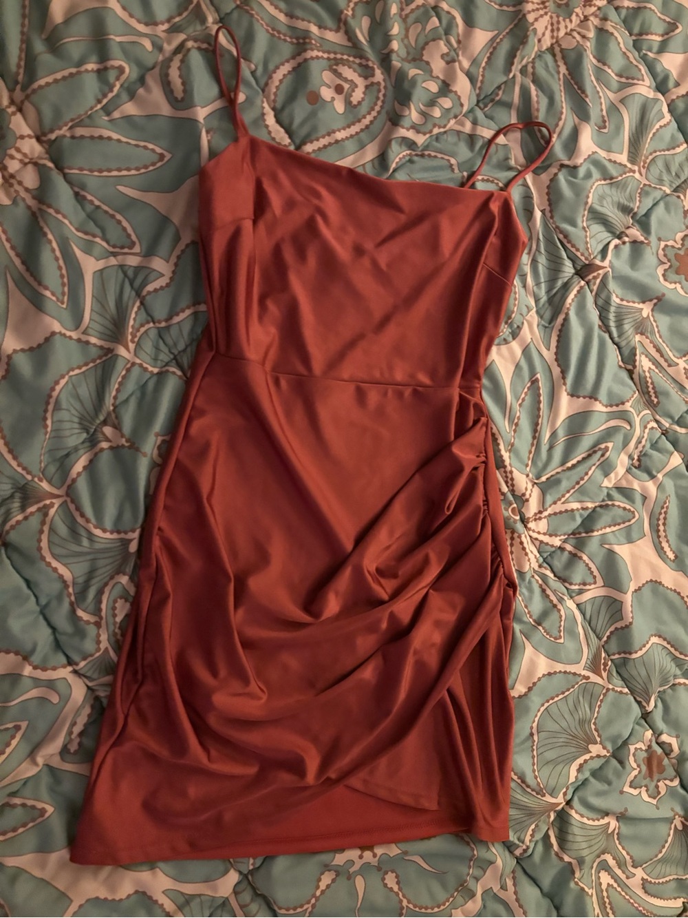Windsor Rust Satin Mini Slip Dress with Spaghetti Straps